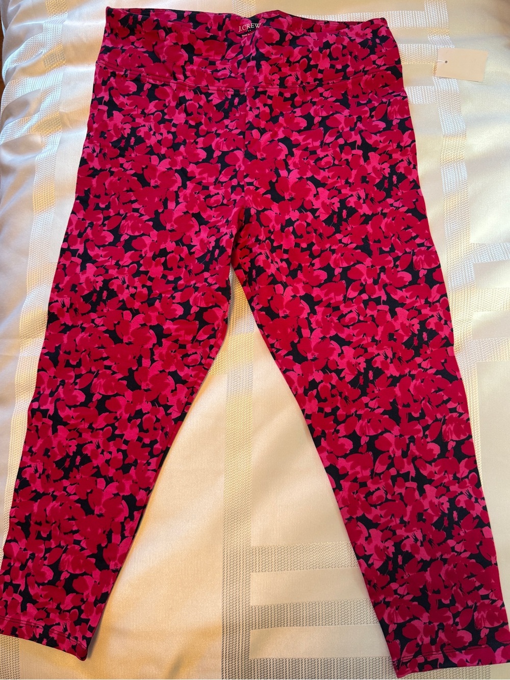 NWT, J. Crew Red and Pink Abstract Floral Leggings
